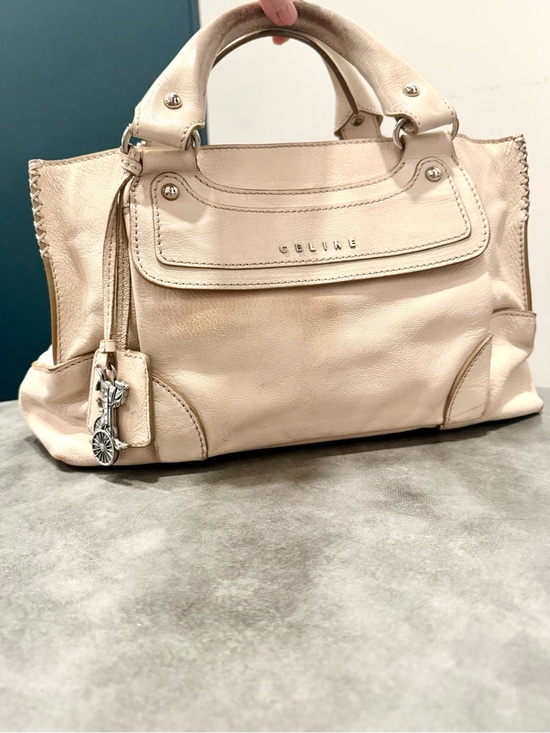 Celine Handbags - Celine Cream Leather Boogie Bag with Silver Celine Horse & Buggy Charm